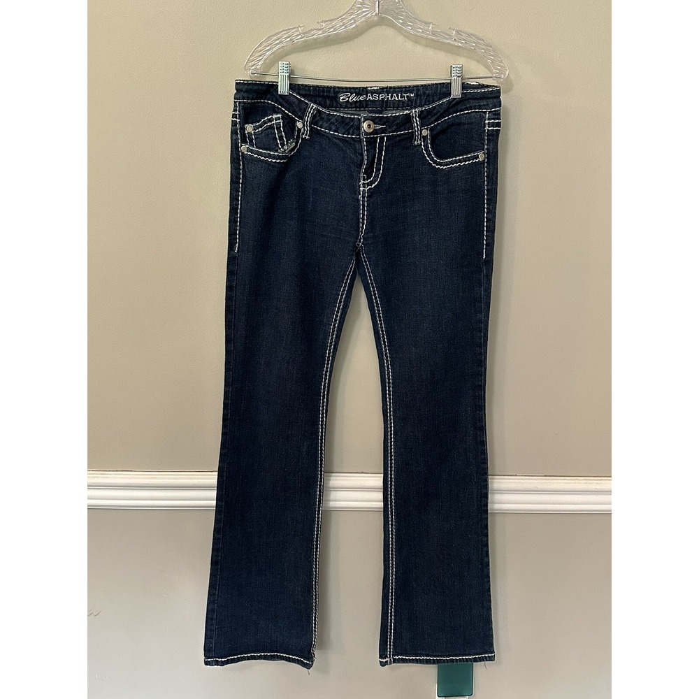 Vintage BLUE ASPHALT Junior's Size 13 Long 34x33Flare Denim Jeans Thick Stitch